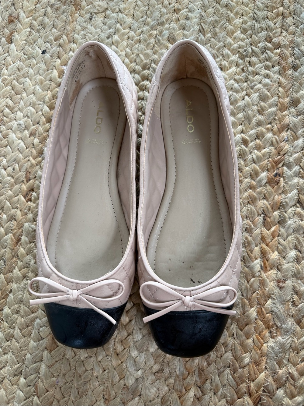 ALDO Women's Two-Tone Pink and Black Quilted Ballet Flats 8.5